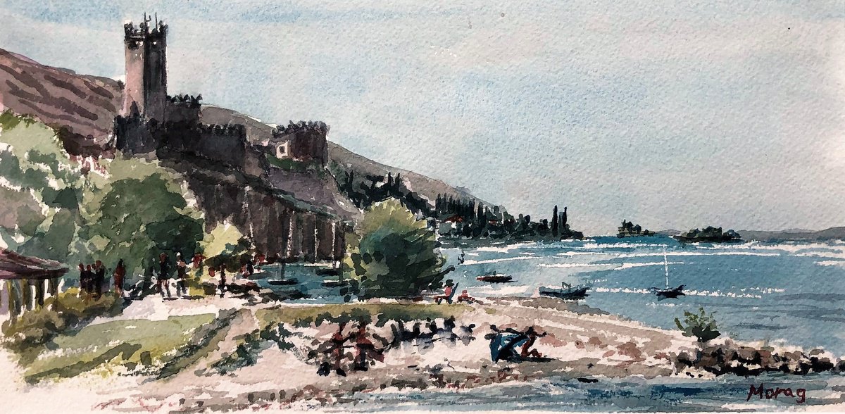Impressionistic Landscape Watercolour By Morag Paul, 16 X 12", Malcesine, Lake Garda, Original Artwork