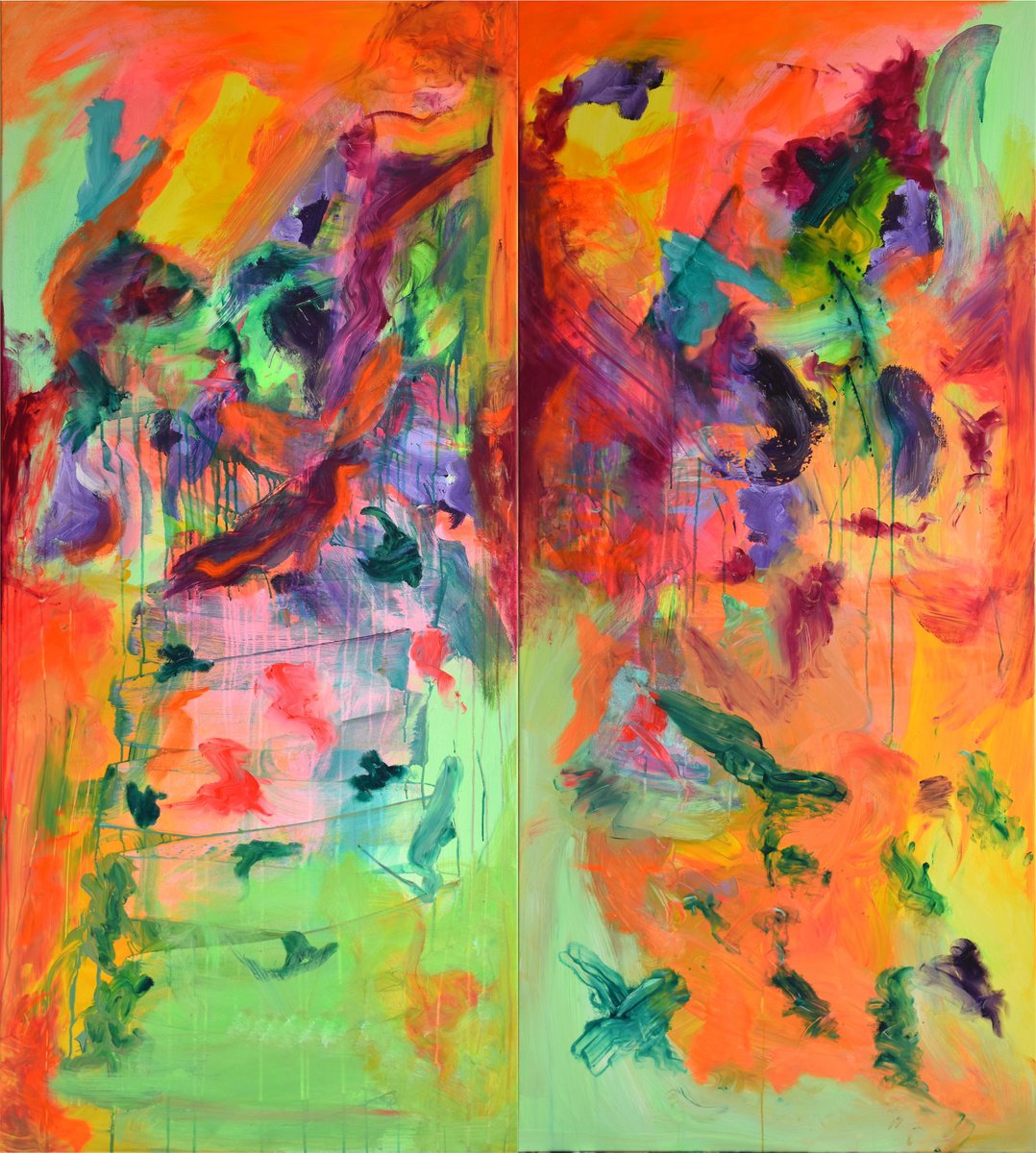 Organic Abstract Acrylic Painting By Sebastian Merk, 63 X 71", Autumn Spirit, Original Artwork