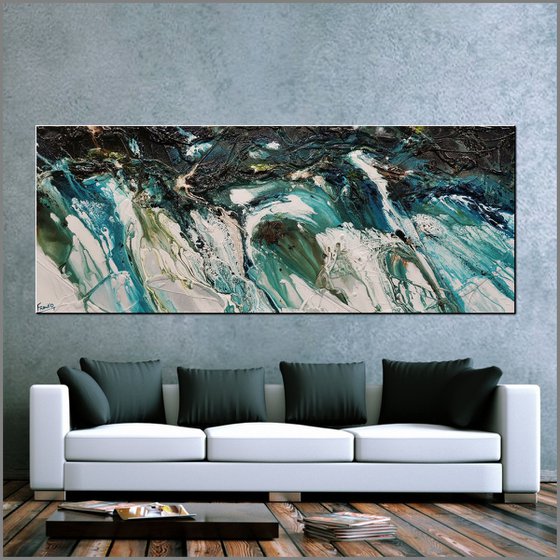 Natural Teals 200cm x 80cm Teal Green Textured Abstract Art