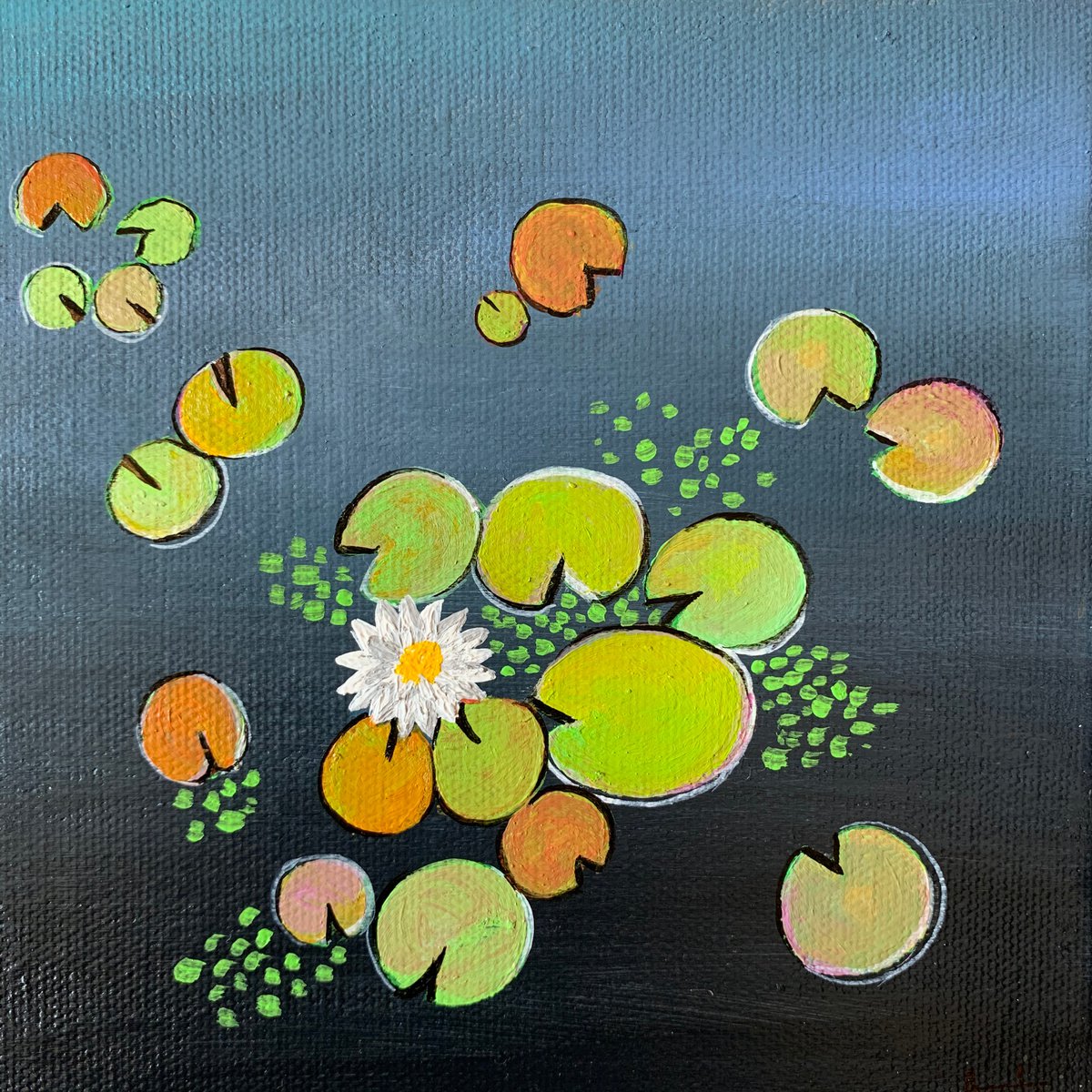 Grey water lilies IV ! Small Painting!! Ready to hang by Amita Dand