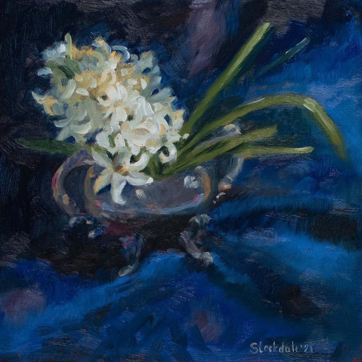 Hyacinth in a metall vase by Maria Stockdale