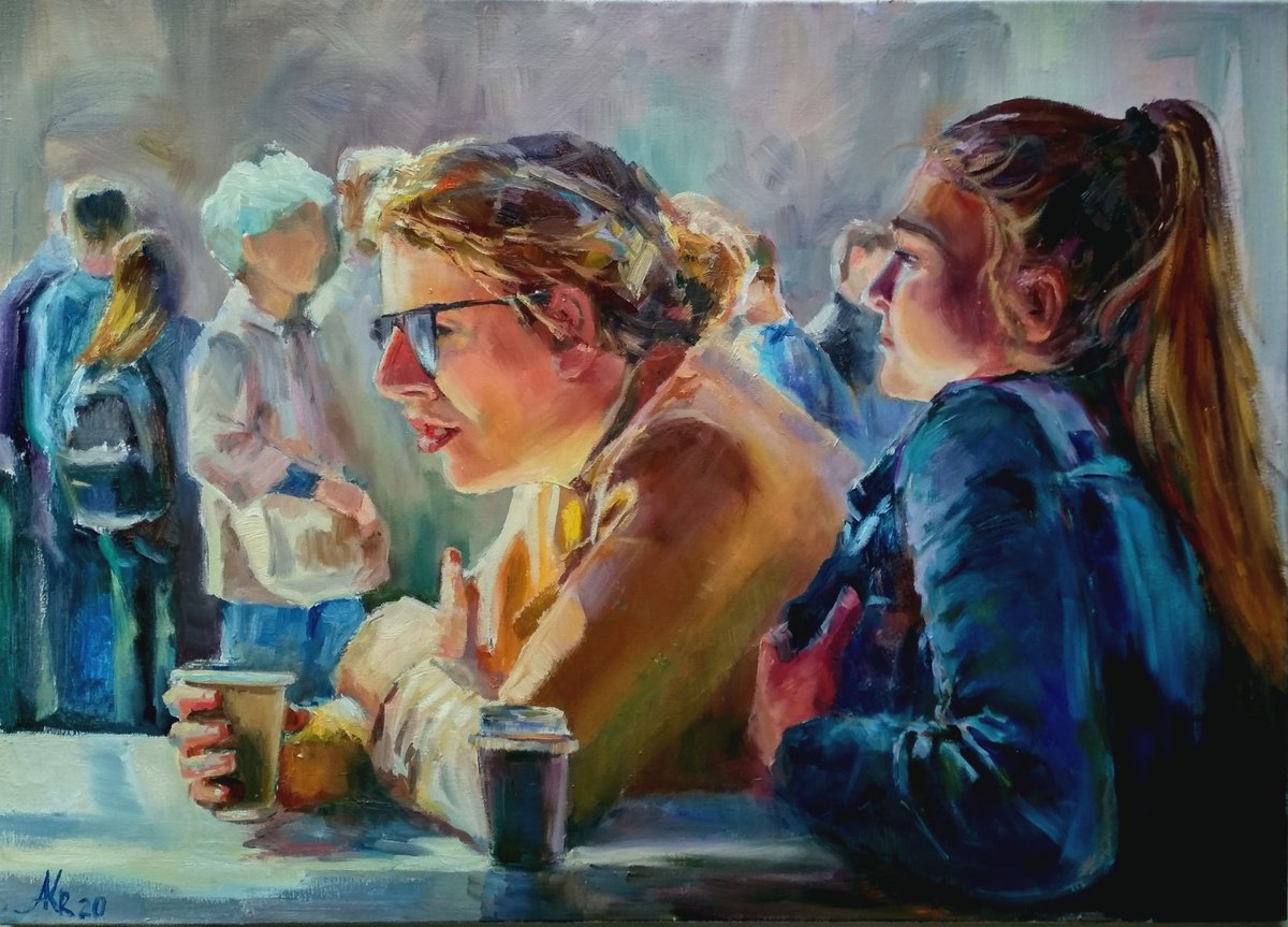 Two friends in cafe by Ann Krasikova