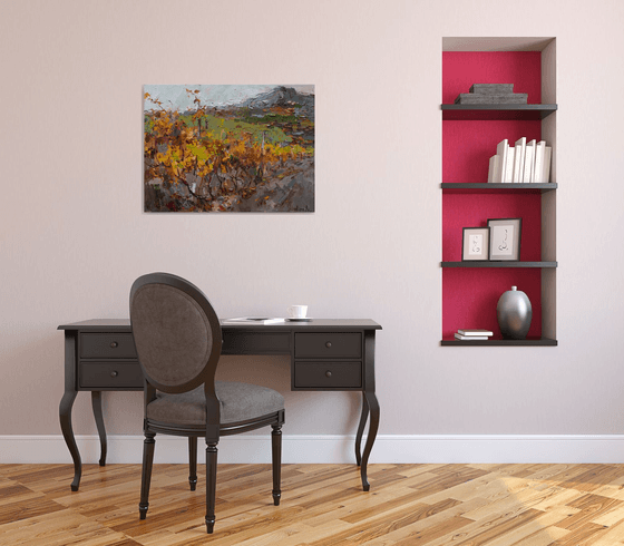 Autumn vineyard Landscape painting