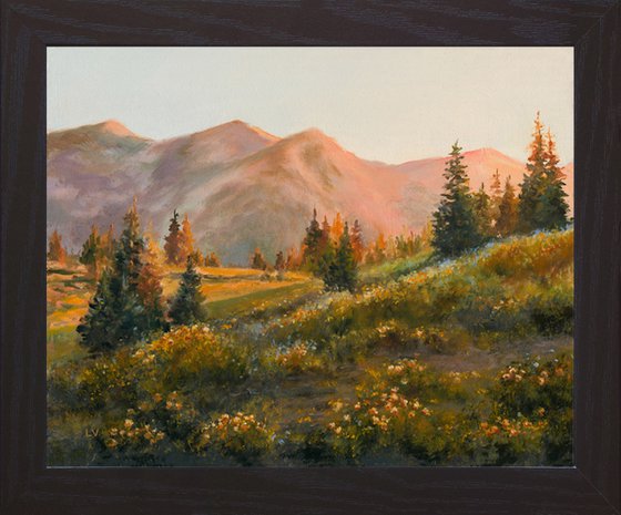 Mountain landscape with golden light