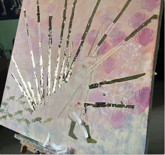 The Frog Shepherd 115x115cm. Acrylic, gold