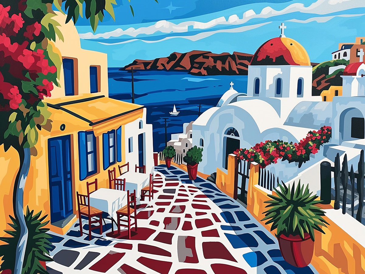 Urban And Pop Acrylic Painting , Greek Island Viii By Kosta Morr, 31 X 24, Artwork For Sale On Artfinder