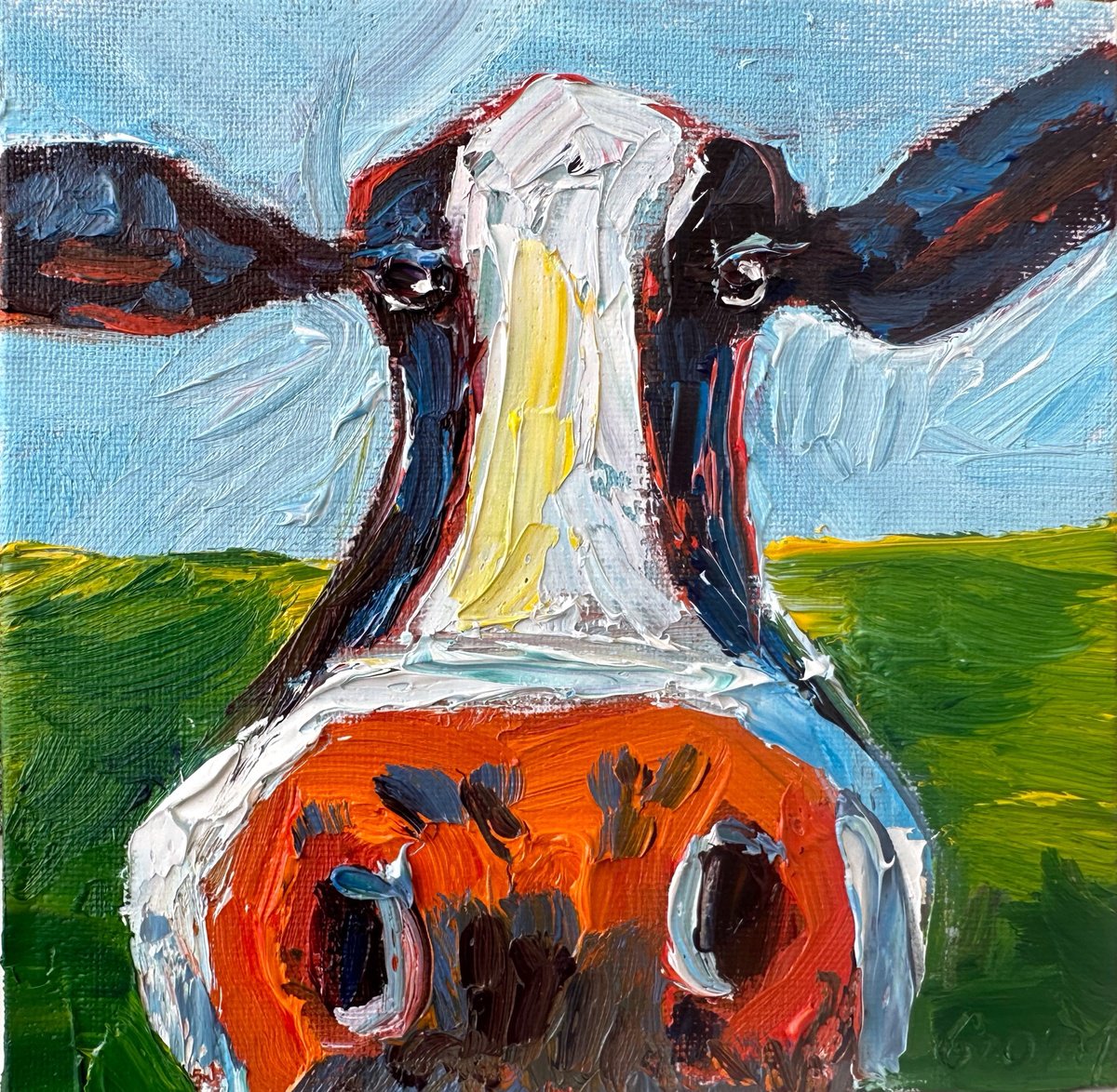 Funny Cow Portrait By Oksana Fedorova, 6 X 6, Artwork For Sale On Artfinder