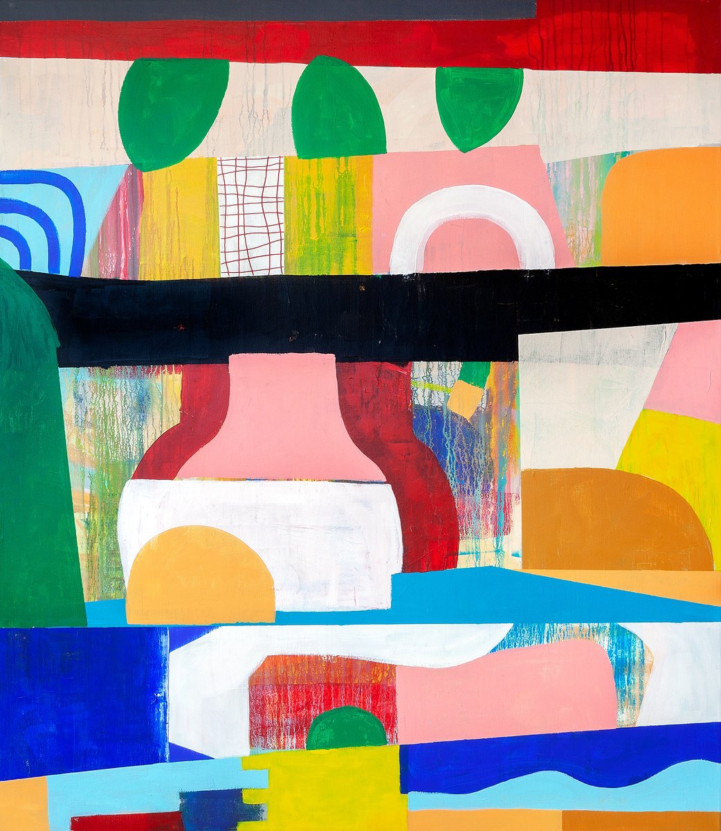 Geometric Abstract Acrylic Painting By Tommy Lennartsson, 51 X 59", Boundless, Original Artwork