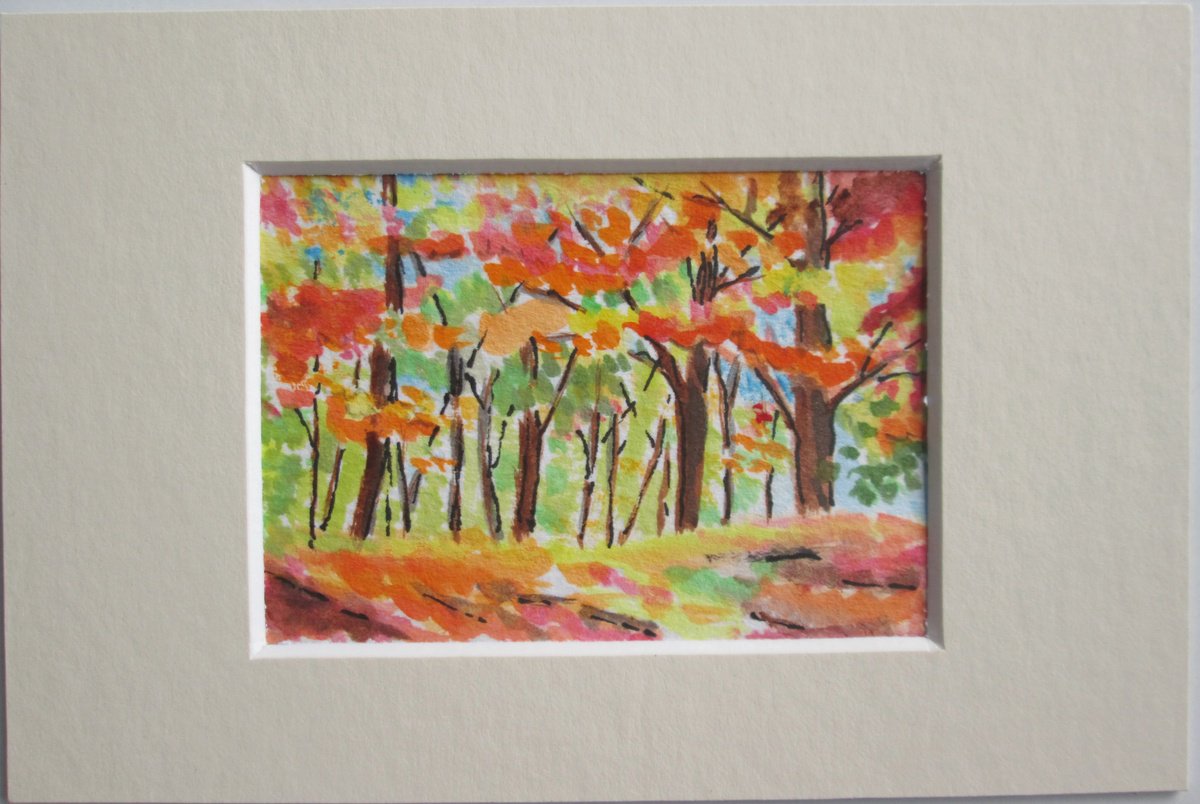 Fall Colours. Autumn Tree mounted Miniature painting by MARJANSART