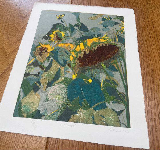 Linocut Print - Sunflowers