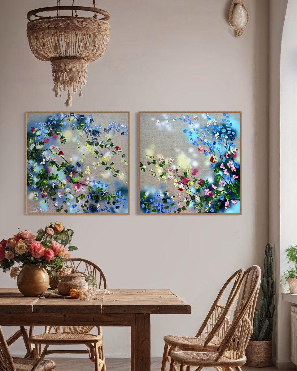 Impressionistic Landscape Acrylic Painting By Anastassia Skopp, 63 X 31, Floral Landscape, Original Artwork