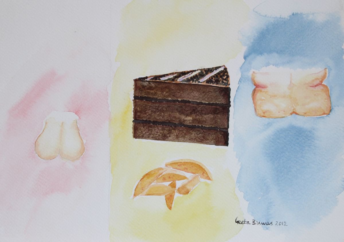 Before and After, humorous conceptual art, watercolor by Geeta Yerra