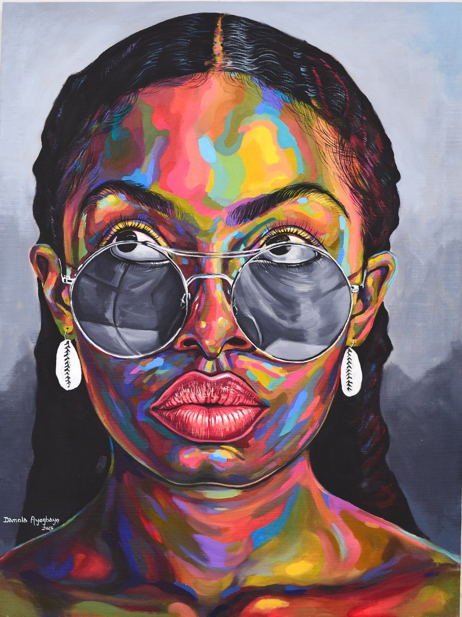 Expressive Portrait Acrylic Painting By Damola Ayegbayo, 36 X 48, Looking Beyond 7, Original Artwork