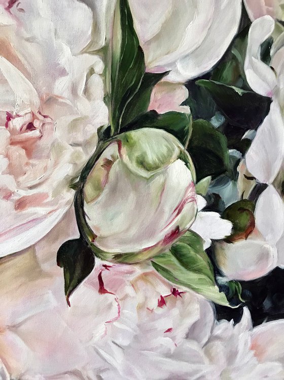 Delicate painting with peonies 90 * 60 cm by Ivlieva Irina