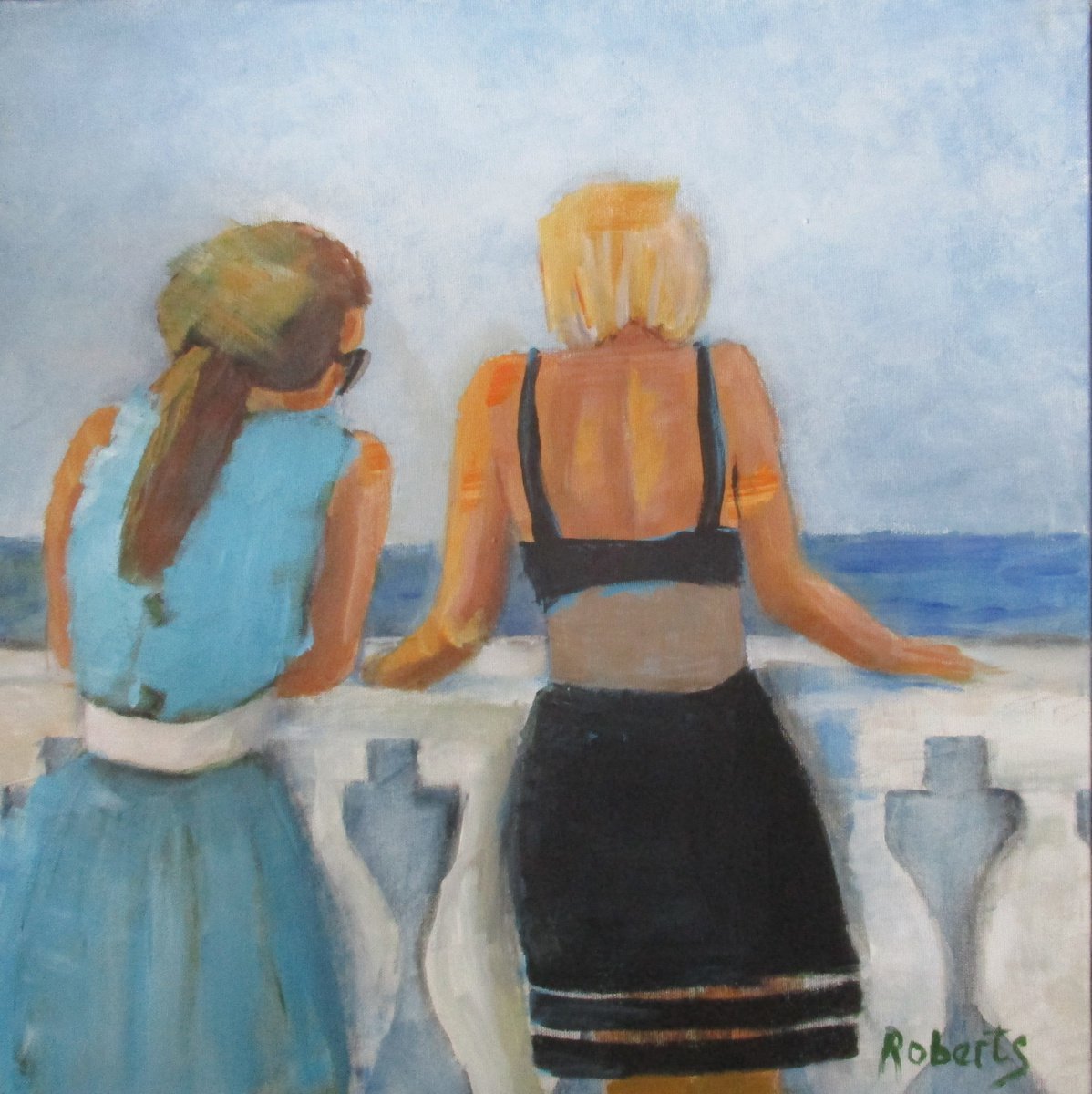 Impressionistic Portrait Acrylic Painting By Rosalind Roberts, 16 X 16", Holiday Thoughts, Original Artwork