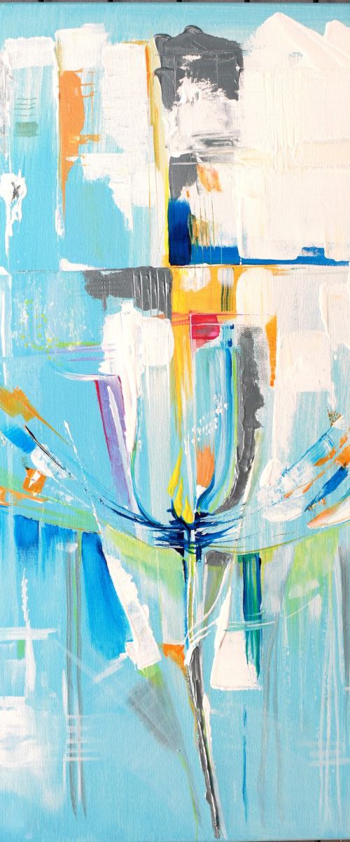Original Painting Abstract Painting Modern Painting Wall Art Modern Art Contemporary Painting, 40 x 60 cm. metal gray, soft blue, white, 2015 by Maria Paunova