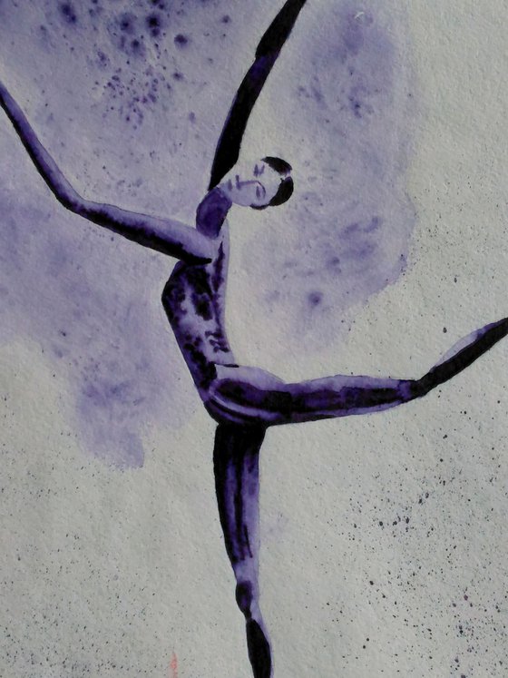 dancer original impressionistic watercolor painting " Dance in violet cloud"