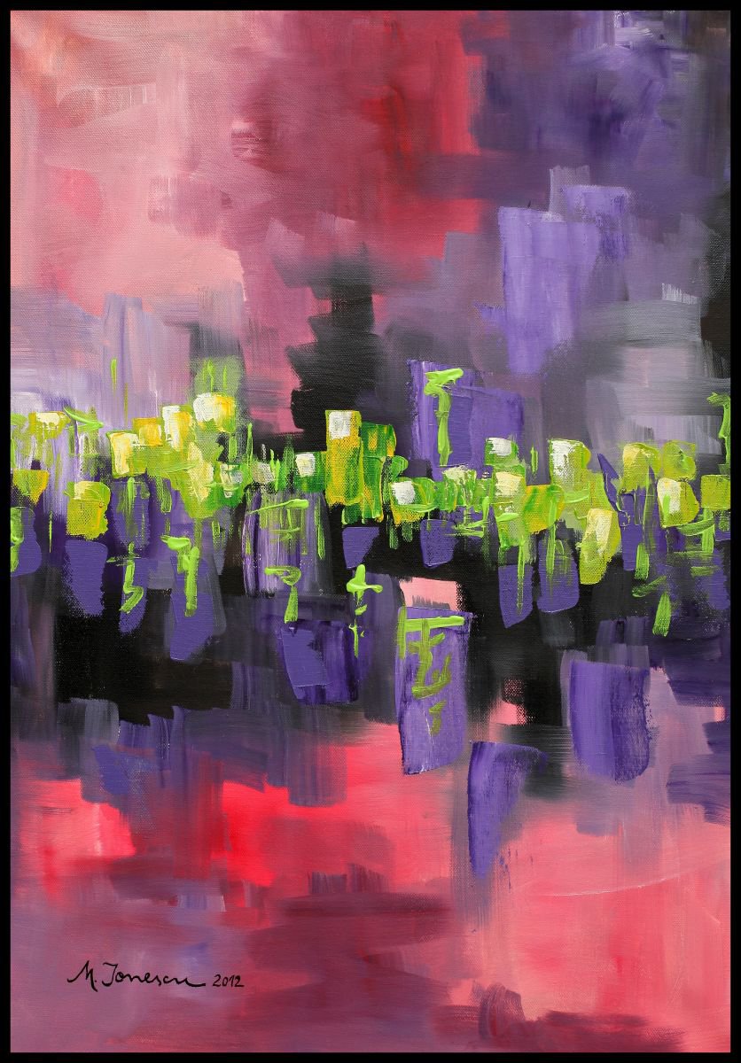 Geometric Abstract Acrylic Painting By Mihaela Ionescu, 20 X 28", Fusion C, Original Artwork