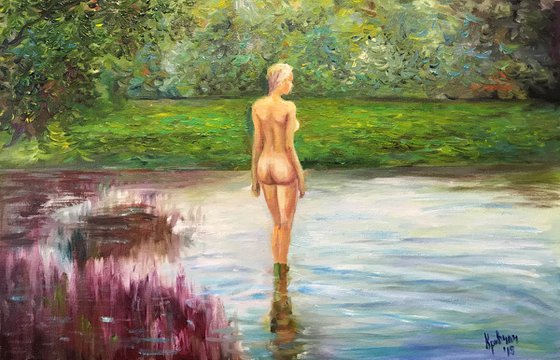 The blonde swims in the river (number 23)