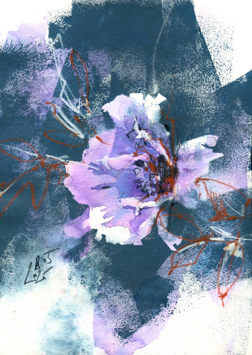 Impressionistic Botanical Painting By Ksenia Selianko, 8 X 12", Peony In Moonlight, Original Artwork