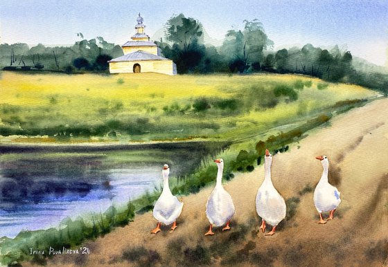 Geese on the Country Path