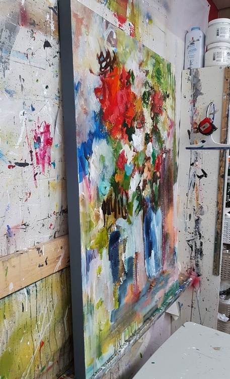 One Big Red Peony Large Mixed Media Abstract Artfinder