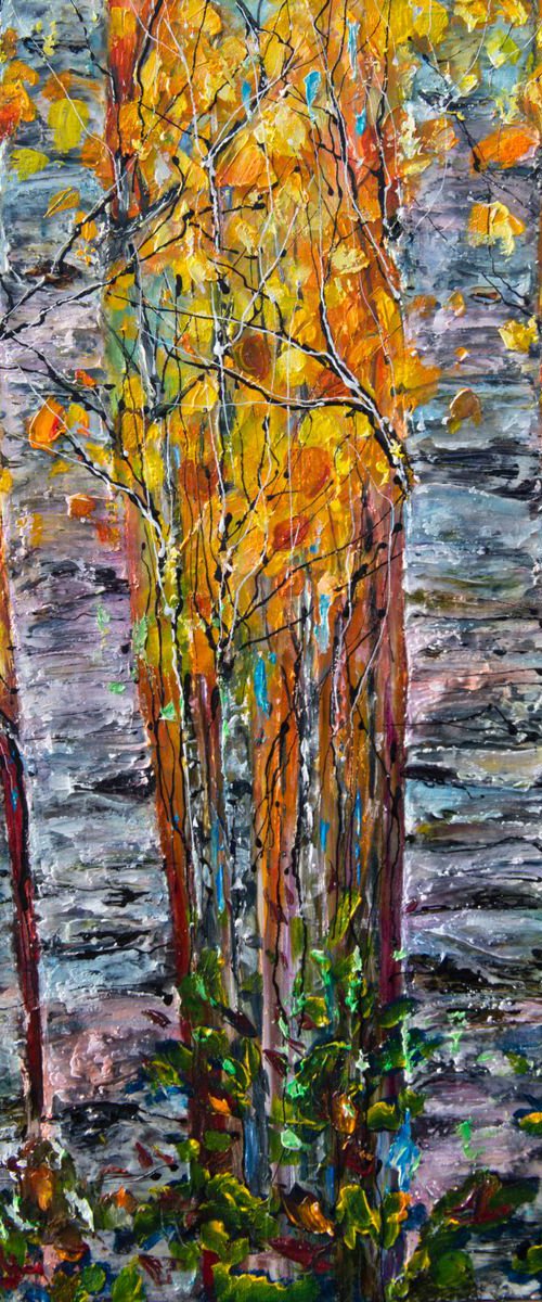 Birch Trees Impasto by Lena Owens at OLena Art