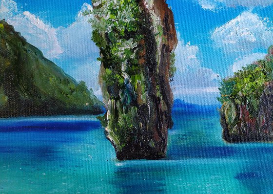 Bali, original small sea ocean sky oil painting, Gift bedroom painting