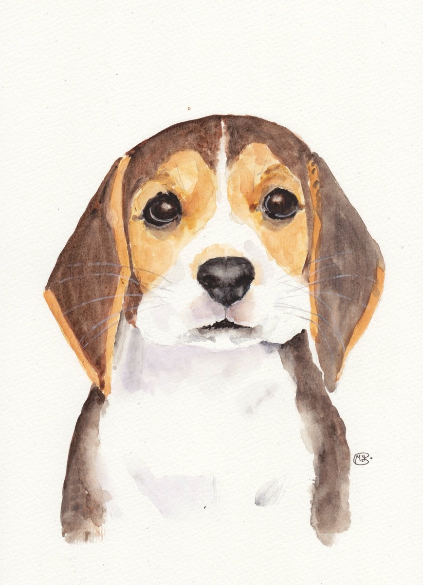 Cute Beagle Puppy Dog Portrait by MARJANSART