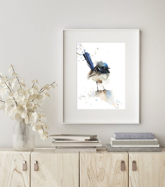 Fairy Wren Bird Watercolor Painting