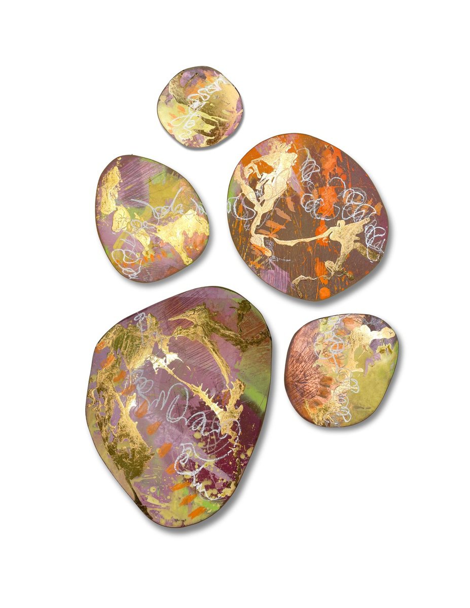 Organic Abstract Sculpture By Kimberlee Rocca, 60 X 60", Golden Stones, Original Artwork