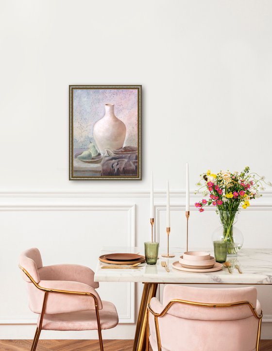 White vase on white table