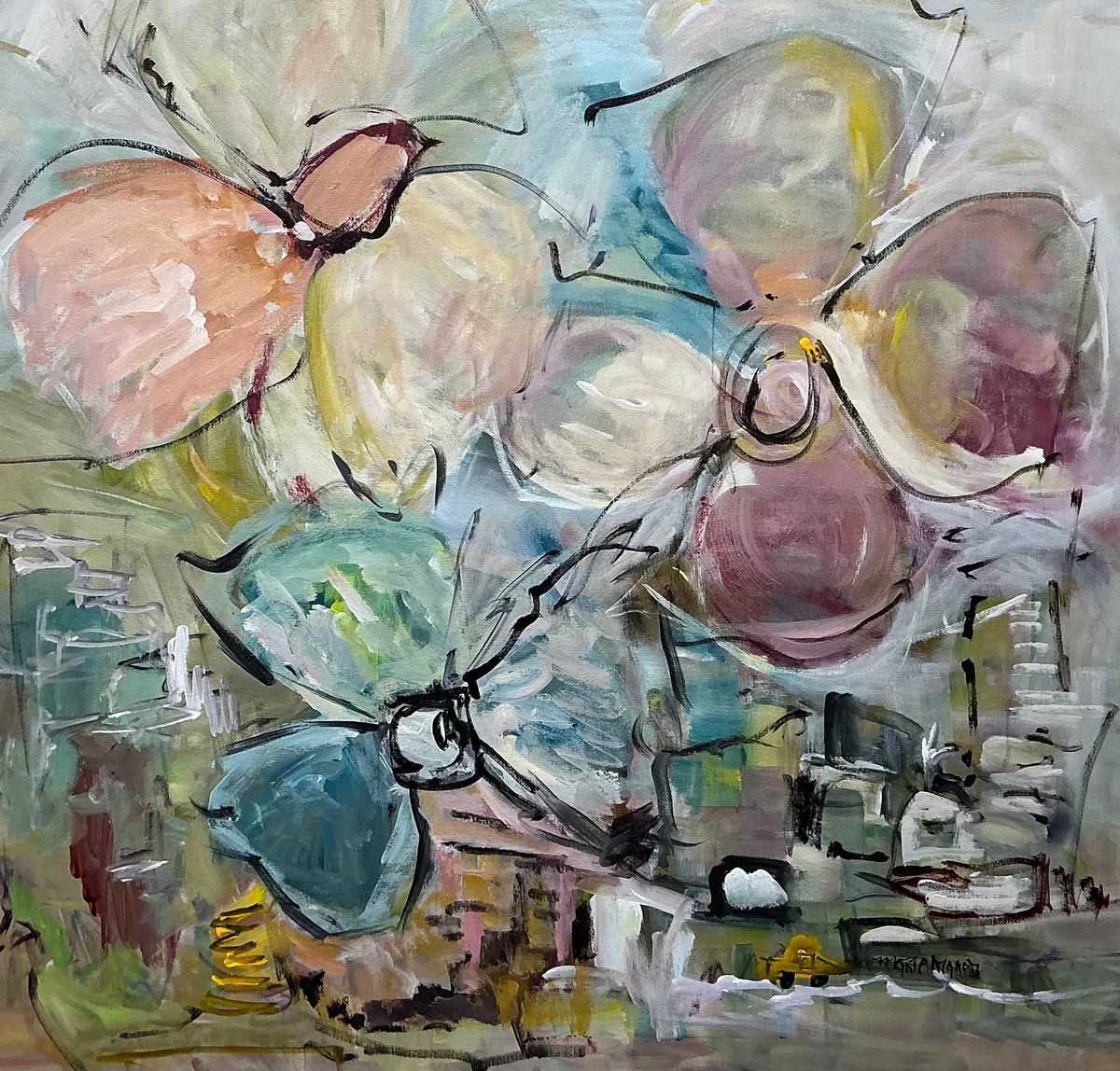 Organic Cityscapes Acrylic Painting By Marie Manon, 36 X 36", Nature