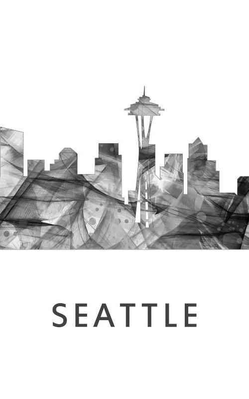 Seattle Washington Skyline WB BW by Marlene Watson