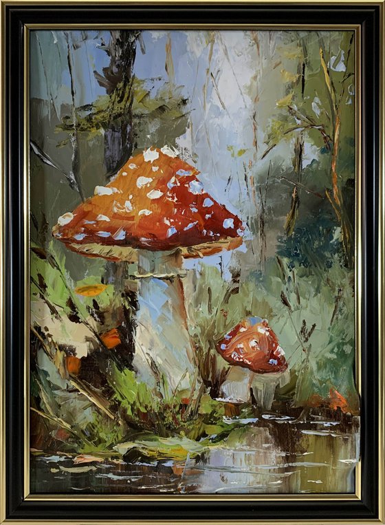 Fly agaric.Mushrooms landscape