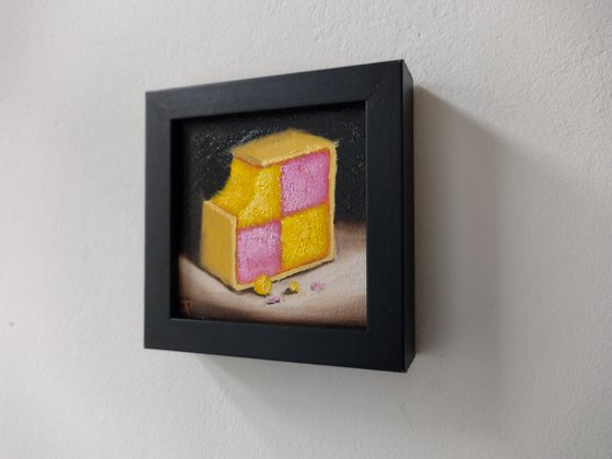 Little Battenberg cake slice still life