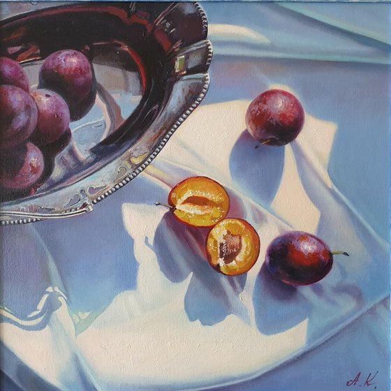 "Honey plums. "  still life summer liGHt original painting  GIFT (2020)