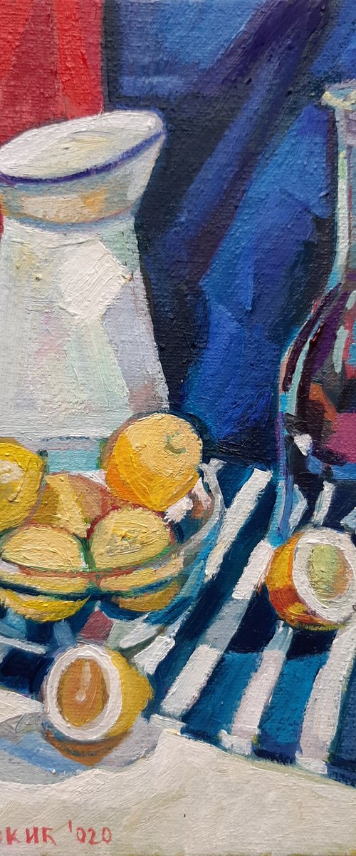 Still life with striped drapery 3 by Maja Đokić Mihajlović