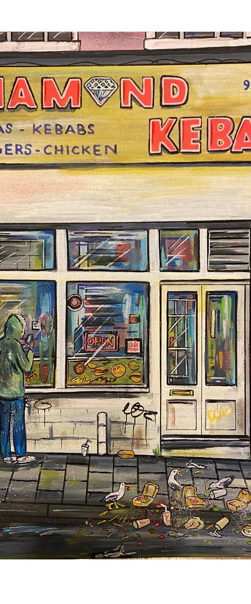 Diamond kebab- original  on canvas board by John Curtis