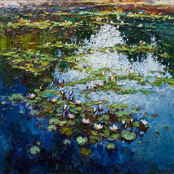 White Water Lilies - Impasto Original Oil painting