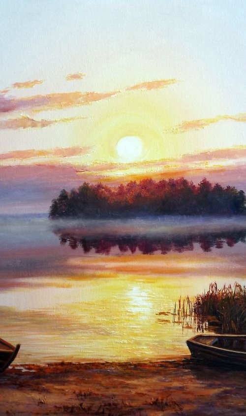 Sunset on the river by Oleg Riabchuk