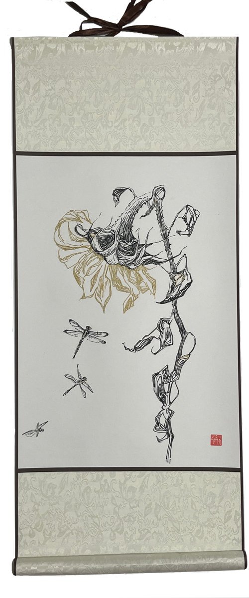 Sunflower and dragonflies by Guzel Min