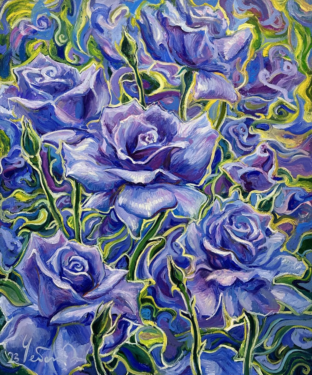 Impressionistic Botanical Oil Painting By Andrii Chebotaru, 39 X 47, Roses Ukraine. Kyiv., Original Artwork