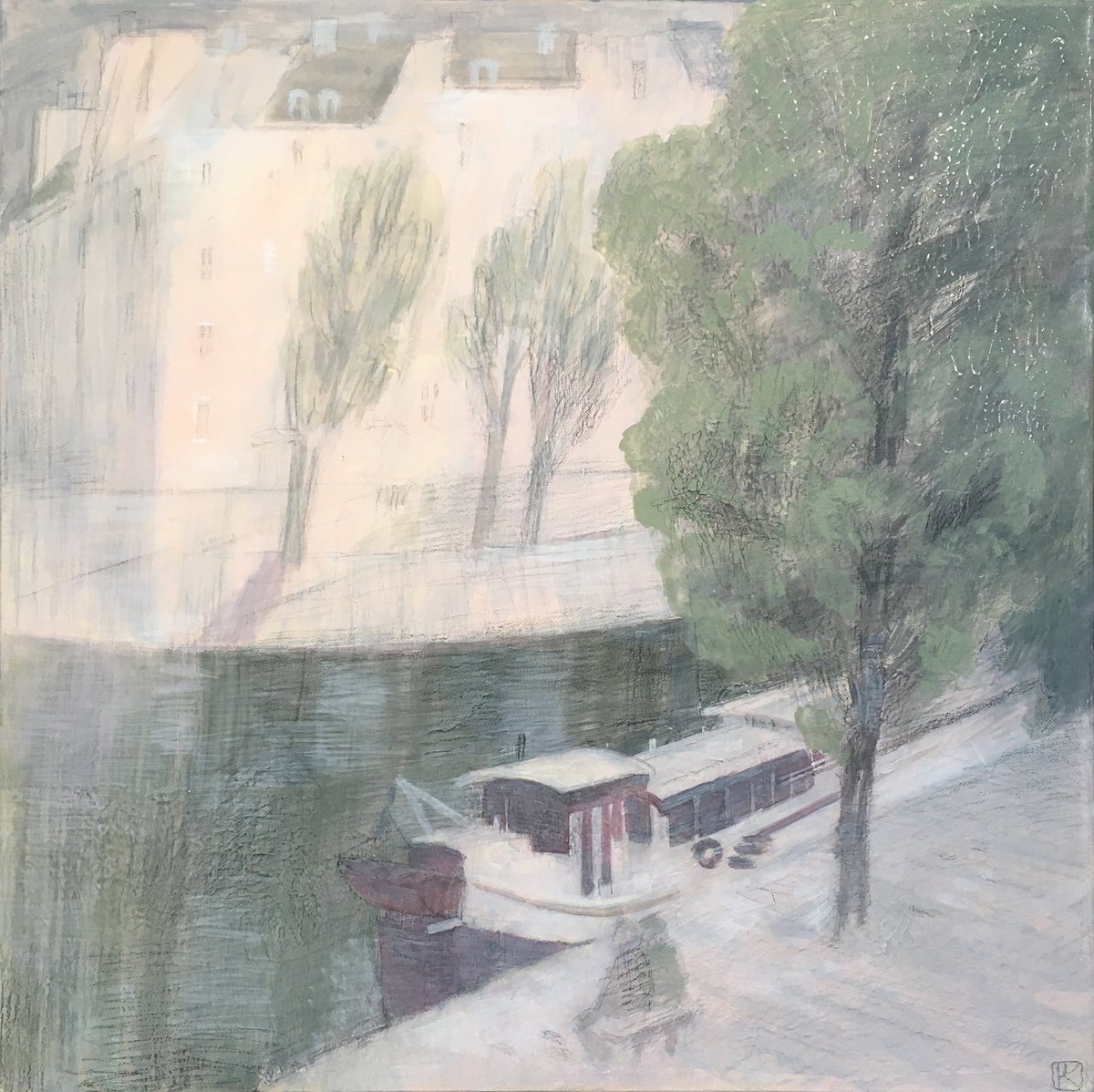 Impressionistic Cityscapes Acrylic Painting By Olga Kataeva-Rochford, 24 X 24", Quays Of The Seine, Original Artwork