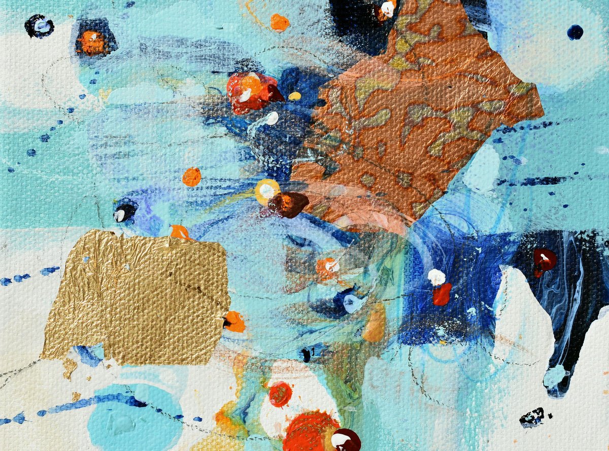 Abstract Painting By Cynthia Ligeros, 12 X 12, Clouds And Sunlight Blue Magic, Original Artwork