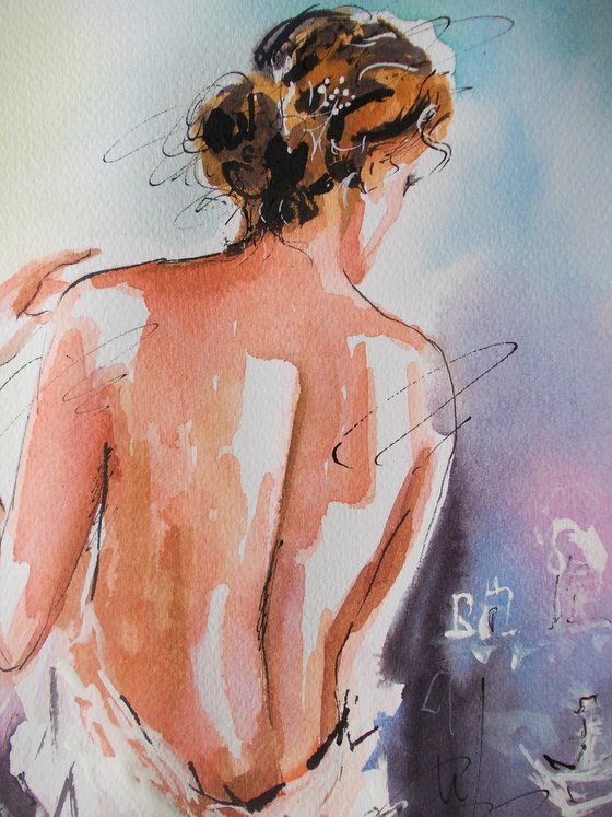 Aurora- Watercolor  Woman Painting on Paper