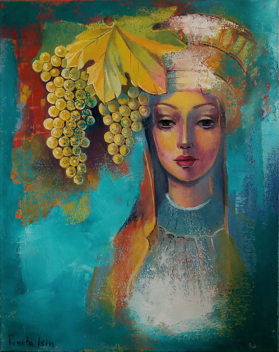 Surrealistic Portrait Oil Painting By Reneta Isin, 16 X 20", " Fertility " No.2, Original Artwork