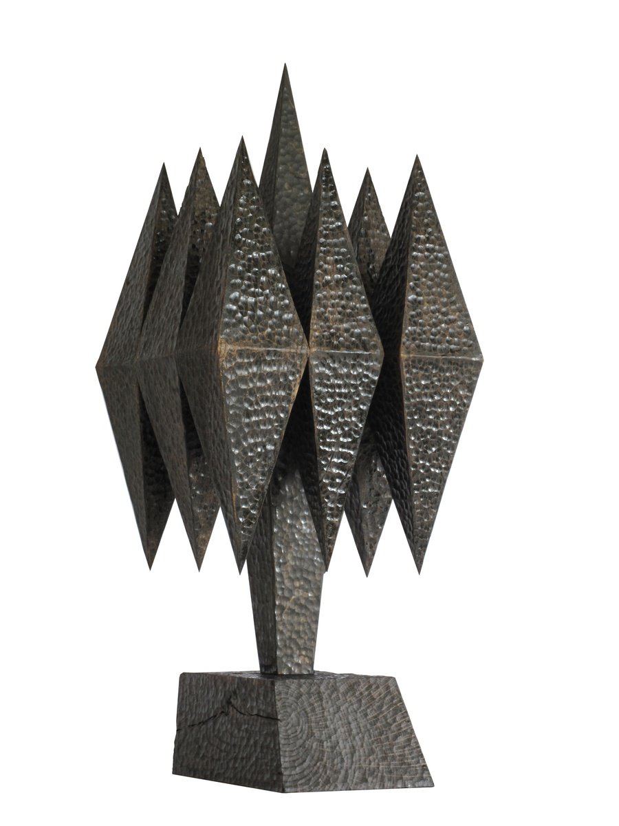 Geometric Abstract Wood Sculpture By Nikola Tsvetanov, 6 X 14", "Shadows", Original Artwork