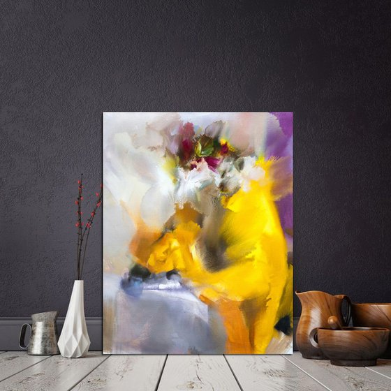 Abstract oil painting of contemporary still life - Bright Yellow