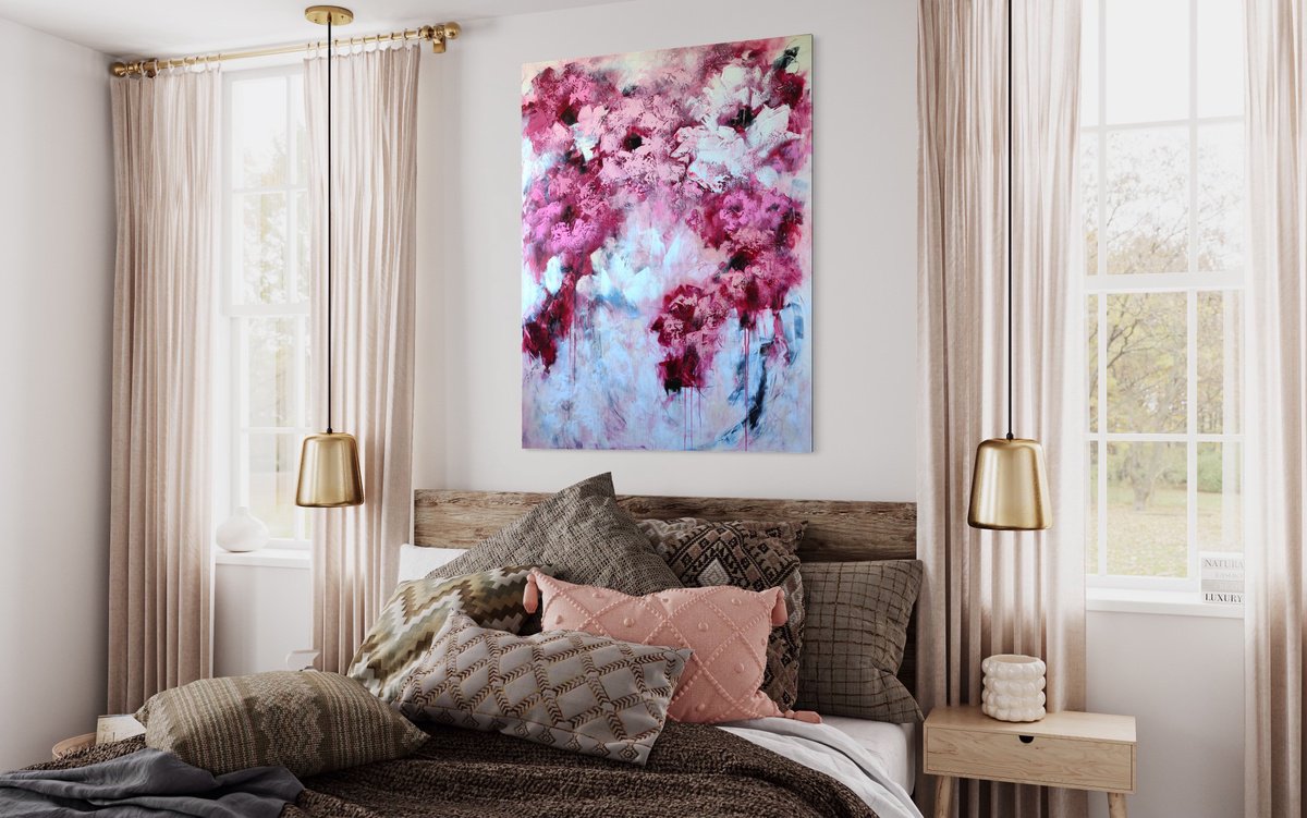 La vie en Rose, XXL abstract flower painting by Vera Hoi